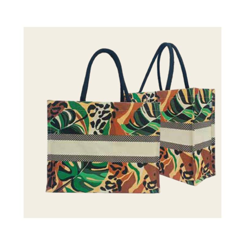 Colored Leaf Print - Cotton Bag With Inner Lamination & Magnetic Closure With Logo